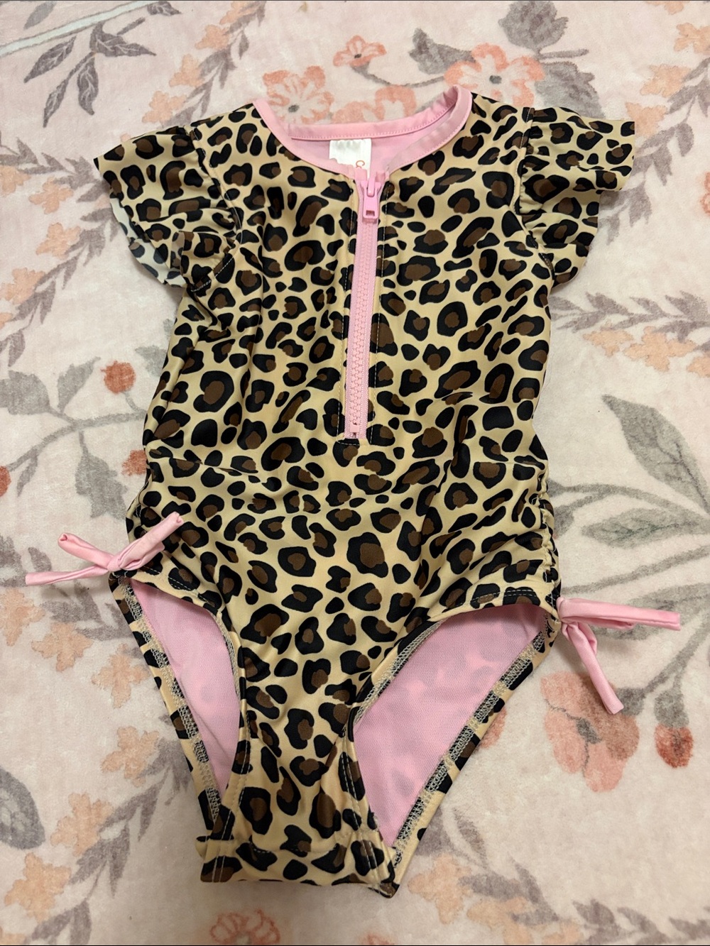 Pink-Trim Leopard Print Girls' One-Piece Swimsuit